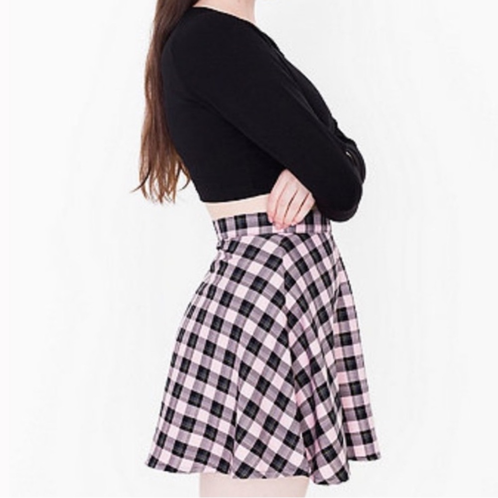 American Apparel Plaid Pink and Black Women's A-Line Skirt, Size Large